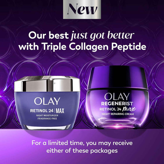 Olay Retinol Night Cream for Women, MAX, Anti-Aging Face Mousturizer, Fragrance-Free, Non Greasy - Anti-Wrinkle, Smooth Fine Lines, Hydrating Skin Care - Triple Collagen Cream, Niacinamide, 1.7oz