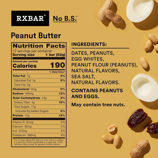 RXBAR Protein Bars, 12g Protein, Gluten Free Snacks, Snack Bars, Peanut Butter