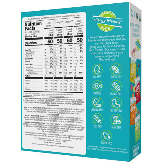 YumEarth Organic Variety Box - Jelly Beans, Giggles, Chewys, Sour Littles - Allergy Friendly (Top 9 Free), No Artificial Dyes, Non GMO, Gluten Free, Vegan -Individually Wrapped (Pack of 20)