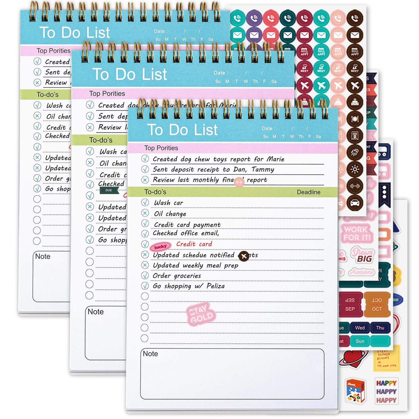 To Do List Notepad, Spiral Bound Undated Daily Planner, 52 Sheets 5.8" X 8.3" Tear Off Task Planning Pad with Checklist, For Work Office Home, 3Pack