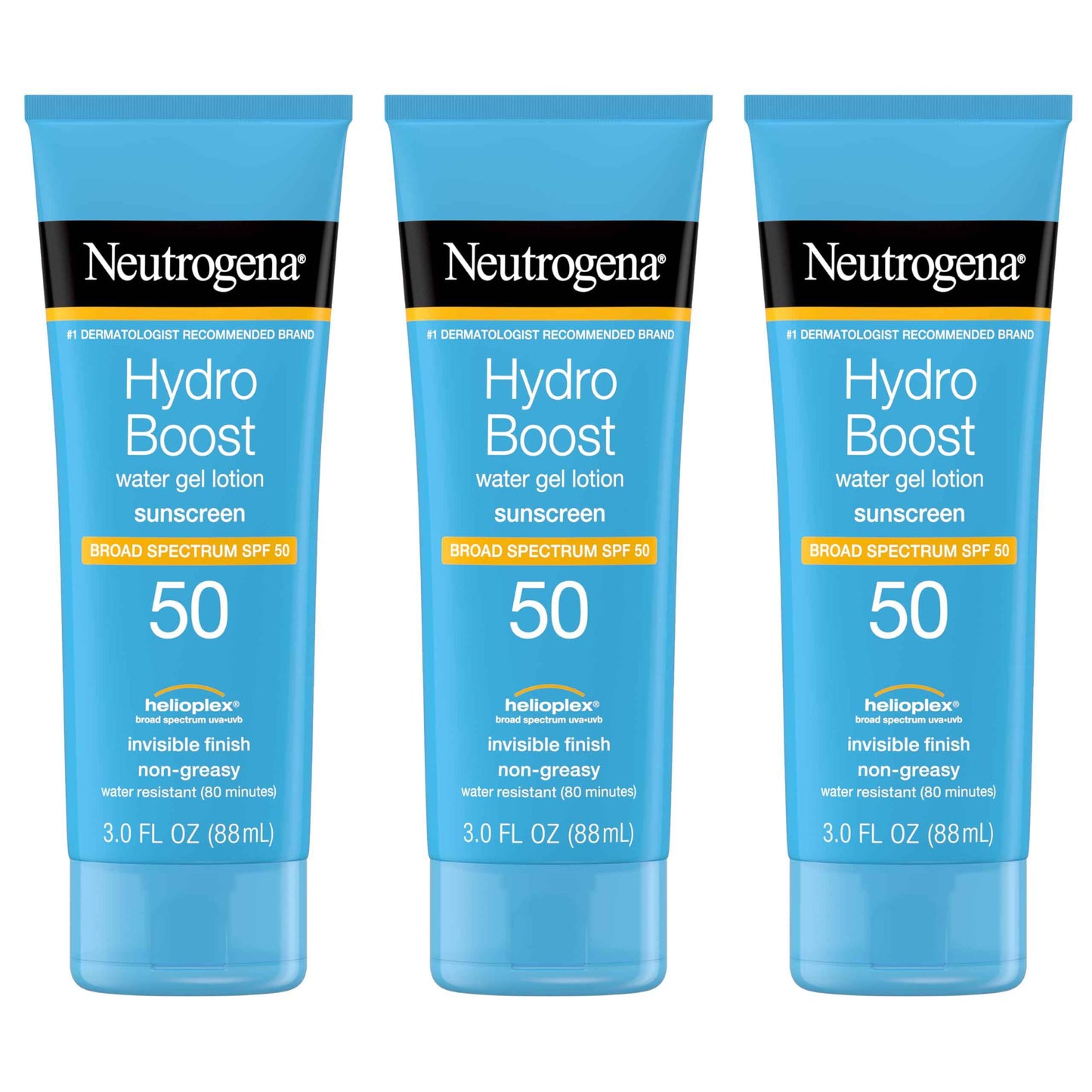 Neutrogena Hydro Boost Water Gel Sunscreen SPF 50, Oil‑Free Hydrating & Water‑Resistant Face & Body Sunscreen Lotion, Non‑Greasy, Broad Spectrum, Lightweight Moisturizer, 3 fl oz