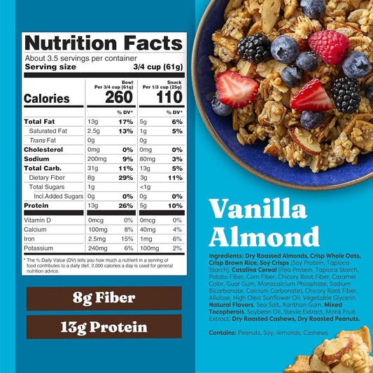 Catalina Crunch Protein Granola - Mindful Eating Cereal for Keto and Clean-Eating Routines, High-Fiber Low-Sugar Snack - Peanut Butter 8 oz