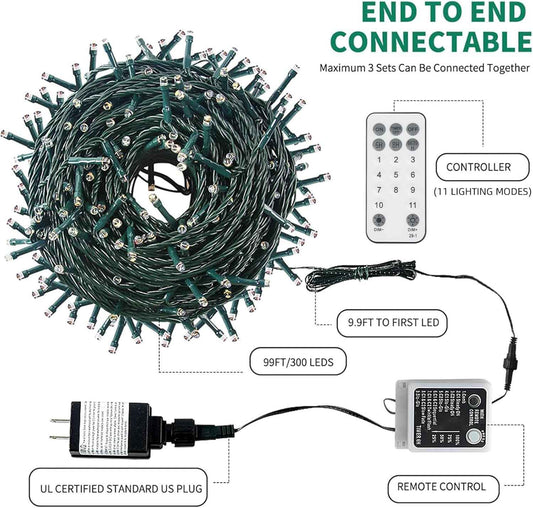 Holiday Bright 29V Low Voltage String Lights – 108ft 300 LED Cool to Touch Christmas Lights, UL Listed