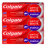 Colgate Optic White Purple Teeth Whitening Toothpaste, 3 Pack, Anticavity Toothpaste with Fluoride, Fresh Mint Flavor, 3.8 OZ