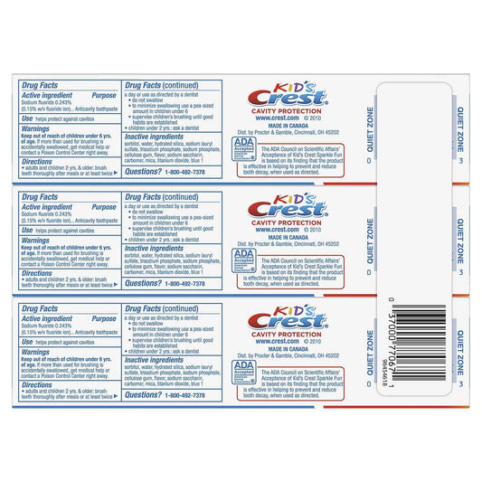 Crest Kid's Cavity Protection Toothpaste, Crest Kids Toothpaste, For Children And Toddlers 2+, 4.6 Oz (Pack of 3), Toothpaste For Kids, Packaging may vary