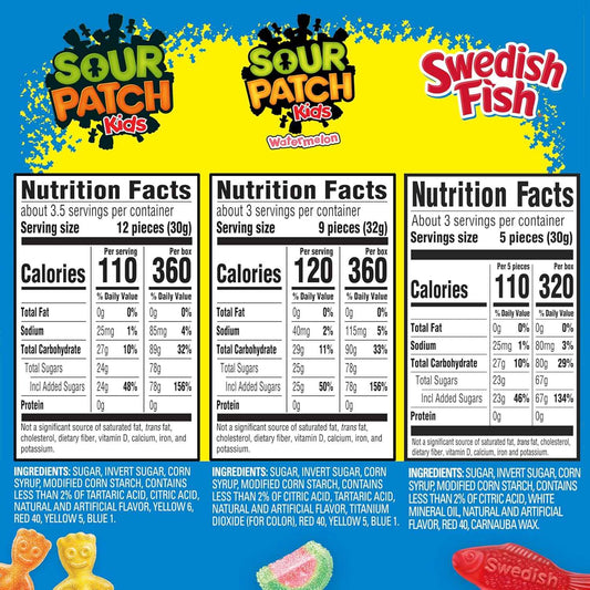 SOUR PATCH KIDS Original Candy, SOUR PATCH KIDS Watermelon Candy & SWEDISH FISH Candy Variety Pack, Easter Candy, 15 Movie Theater Candy Boxes