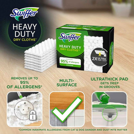 Swiffer Sweeper Heavy Duty Dry Multi-Surface Cloth Refills for Floor Sweeping and Cleaning