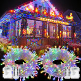 2Pack Christmas Lights Outdoor Battery Operated String Lights with Remote, Total 400LED 135Ft with Timer 8 Modes Waterproof Outdoor Indoor for Christmas Tree Decor, Warm White