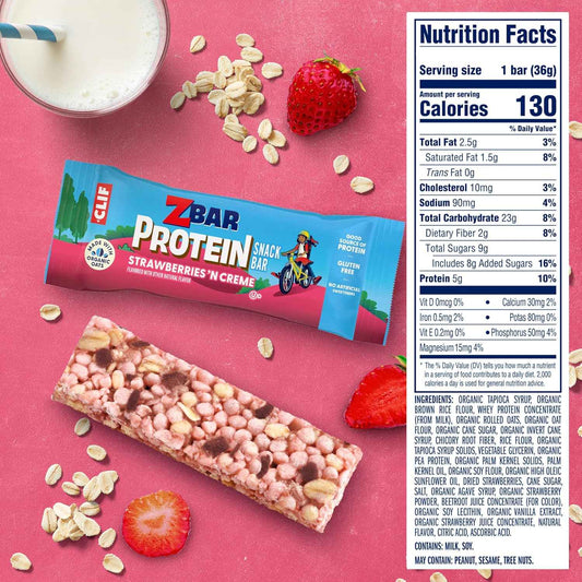 Zbar Protein - Strawberries 'N Creme - Crispy Snack Bars - Made with Organic Oats - Non-GMO - 5g Protein - Gluten Free Protein Bars (5 Pack)