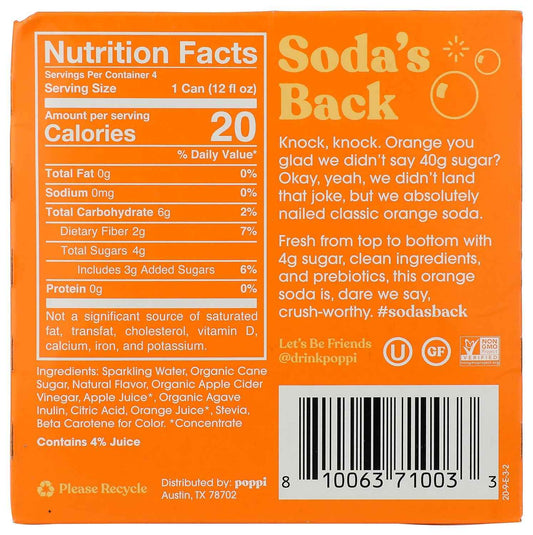 Poppi Orange Prebiotic Soda 4 pack