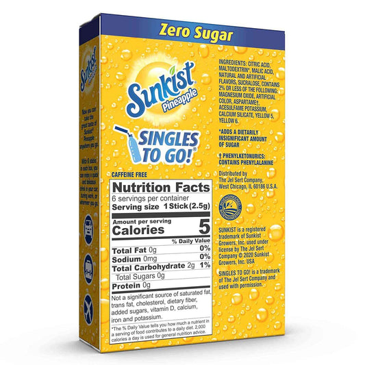 Sunkist Soda Singles To Go Drink Mix, 0.53 OZ, 6 Count (Pack of 12)