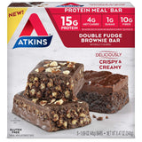 Atkins Double Fudge Brownie Protein Meal Bar, High Fiber, 15g Protein, 1g Sugar, 4g Net Carb, Meal Replacement, Keto Friendly