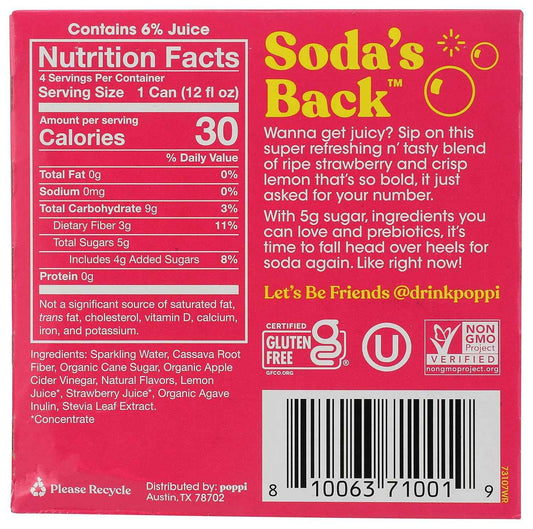 Poppi Strawberry Lemon Prebiotic Soda 4 pack