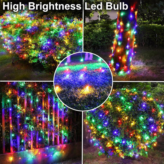 YAOZHOU_Solar_Christmas_Net_Lights_Multicolor,_Outdoor_Waterproof_208Led_9.9Ft*6.6Ft_Mesh_Lights_8_Modes_with_Timer,_Solar_Powered_Christmas_Decorations_for_Lawn,_Bushes,_Trees