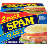 SPAM Classic Canned Meat, 12 Ounce (2 Pack), Fully Cooked Pork & Ham, 7g Protein Per Serving, 0g Trans Fat, Low Carb, Keto-Friendly, Gluten Free, Easy Open Can, Perfect for Sandwiches Breakfast