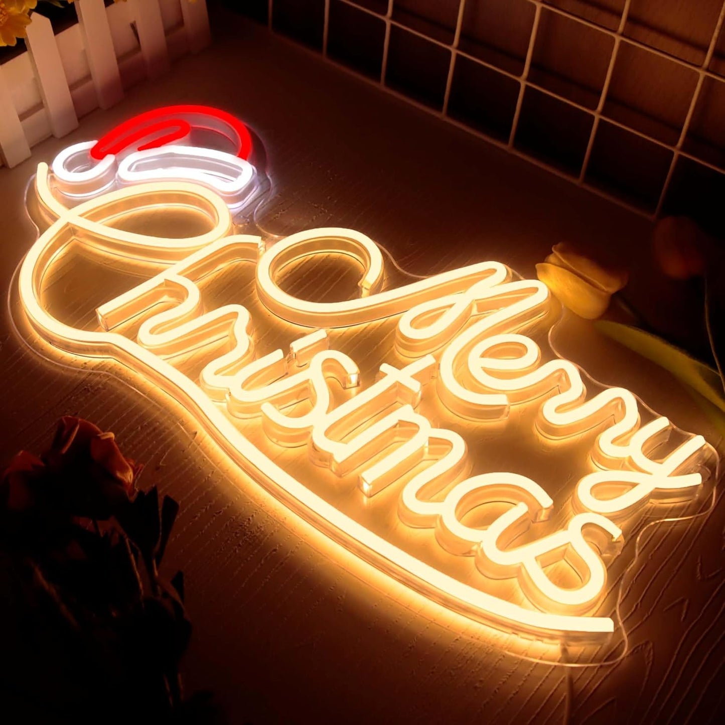 Allball Santa Hat Neon Light – Modern Bedroom Christmas Aesthetic, Dimmable Wall Art for Festive Home Ambiance