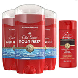 Old Spice Aluminum-Free Deodorant Aqua Reef — Birthday Gift for Men, 48-Hour Odor Protection Pack of 4 with Travel Body Wash