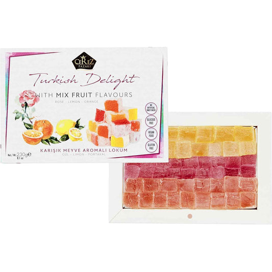 Cerez Pazari Assorted Lokum in Rose, Orange and Lemon – Crafted Confections for Elevated Entertaining, Hand-Cut Vegan Candy