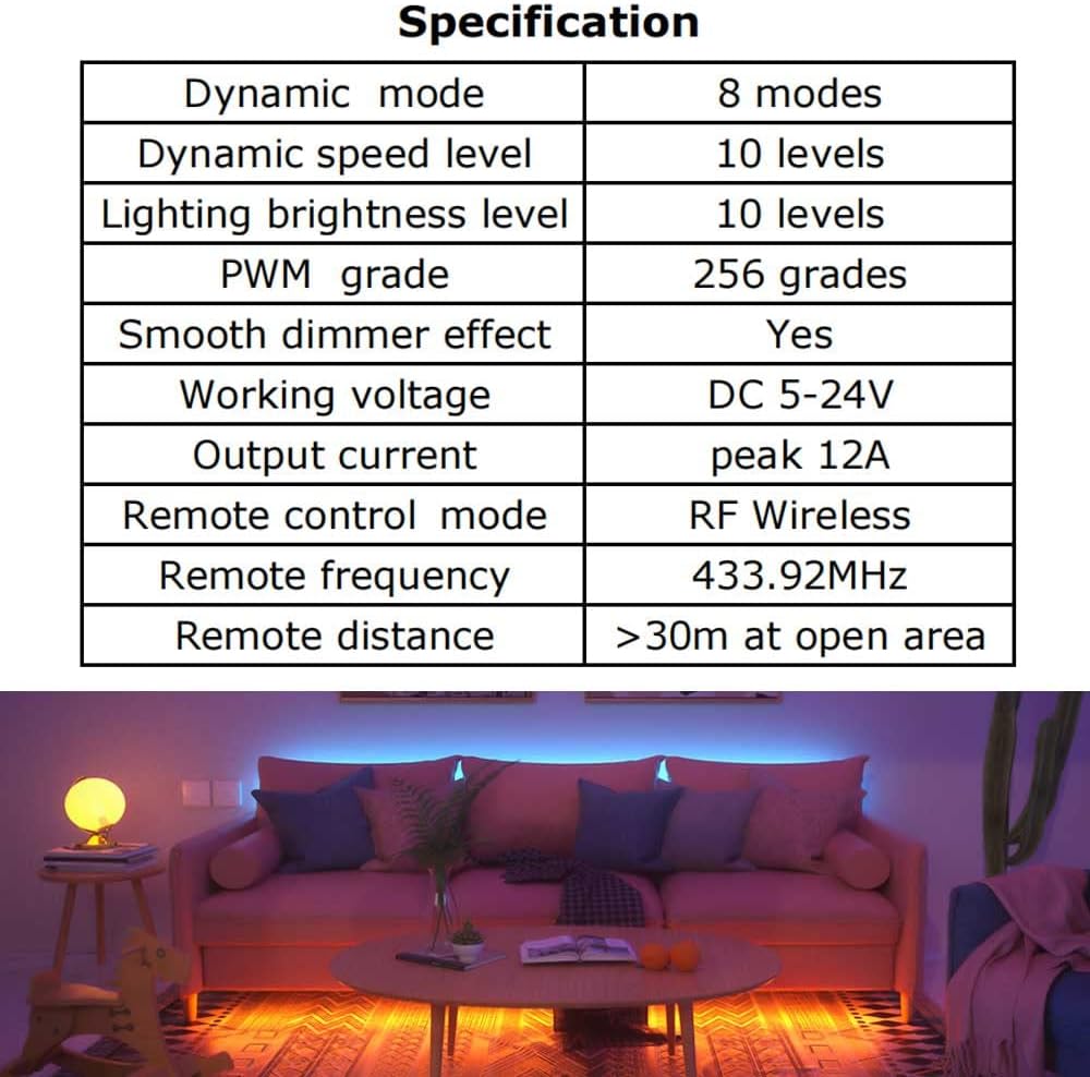 Aubric Mini RF LED Dimmer Set – Living Room Accent Lighting Remote for 5630 3014 Wall Washer Strip Setup