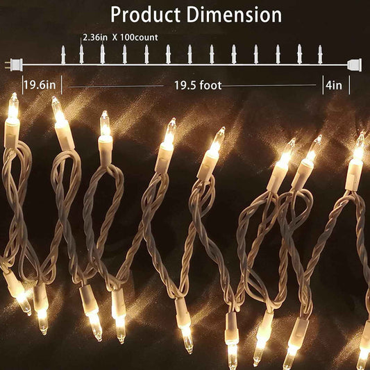 Connectable Patio Lights 21ft Mini Clear Incandescent Warm White for Backyard String Lighting and Outdoor Dining, White Wire