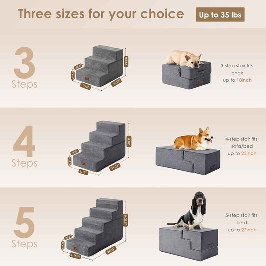EHEYCIGA Dog Stairs for Bed 18" – Joint-Safe Foam Pet Steps for Small Dogs and Senior Cats