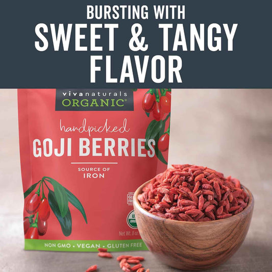 Viva Naturals Himalayan Goji Berries – Non-GMO Superfood Pantry Staple for Wellness Routines and Mindful Snacking, 8 oz