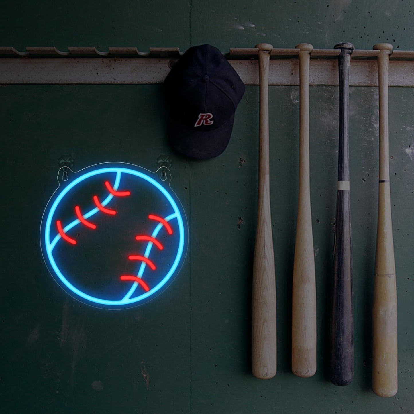Baseball Neon Sign - Child Friendly Sports Night Light for Boys Room, Dimmable LED Wall Decor No Glass No Flame, USB Powered Bedroom Light