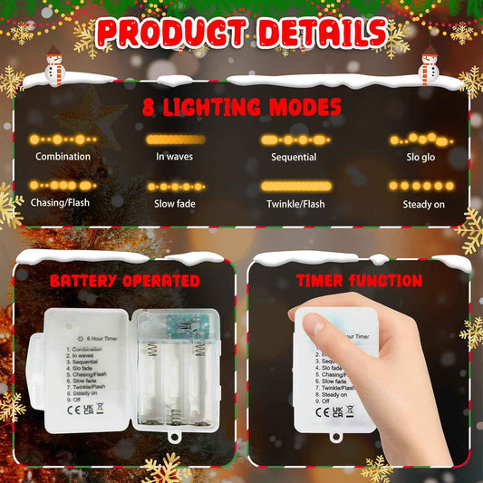 LOLStar Christmas String Lights – Kid Safe Night Light for Nursery and Toddler Bedroom, 9.8FT Battery Operated with Auto Timer