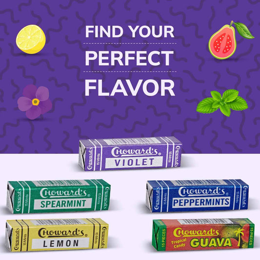 Choward's Violet Mints Candy 6-Pack – Aromatic Floral Hard Candy for Post-Dinner Palate Reset and Mindful Snacking