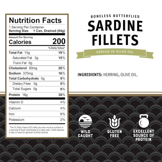 Brunswick Boneless Butterflied Sardine Fillets – Omega-3 Rich Protein for Self-Care Routines