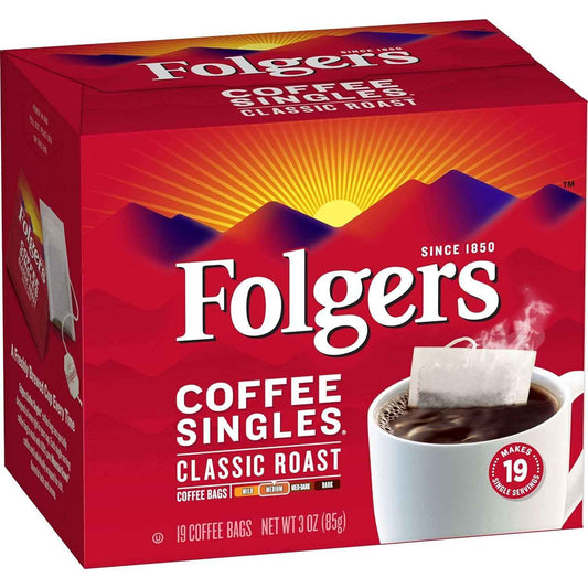 Folgers Coffee Singles – Single-Serve Filter Bags for the Office Desk, No Machine or Electricity Needed