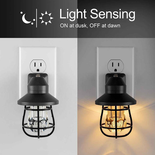 GE Vintage LED Night Light – Rustic Black Cage Plug-in for Farmhouse Living Room Décor, Dusk-to-Dawn Warm 2200K Glow