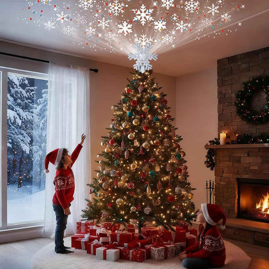 FrostyGlow Lighted Snowflake Topper – Cozy Aesthetic for Holiday Interiors, 3D Glitter Design with Wall and Ceiling Projection