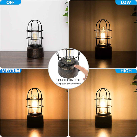 Haian Support Industrial Touch Table Lamp - Steampunk Bedside Accent Light with Wrought Iron Body, 3-Way Dimmable Bedroom Decor