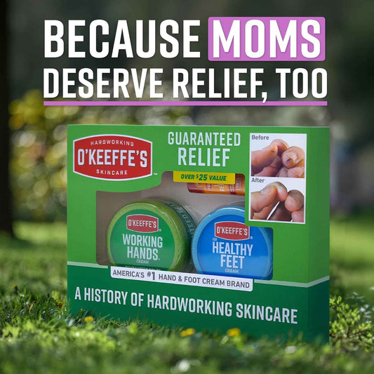 O'Keeffe's Giftbox – Mother's Day Skin Care Set for Mom with Hand Cream, Foot Cream, and Cherry Lip Repair Stick
