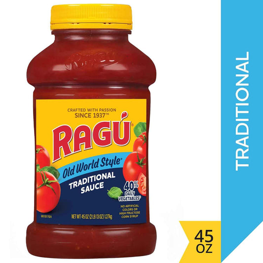 Ragu Old World Style Traditional Sauce, Made with Olive Oil, Wholesome Italian Sauce for Mindful Family Meals, 45 oz