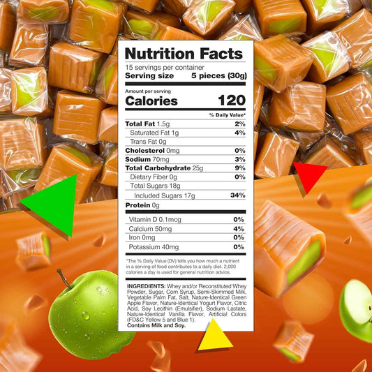 LAETAFOOD Green Apple Caramel Cubes – Road Trip Travel Candy for the Car, 75 Individually Wrapped Pieces, 1 lb