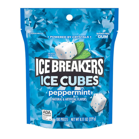 ICE BREAKERS Ice Cubes Peppermint Sugar Free Chewing Gum Pouch, 100 Pieces – Desk Drawer Fresh Breath for Office Professionals and Client Calls