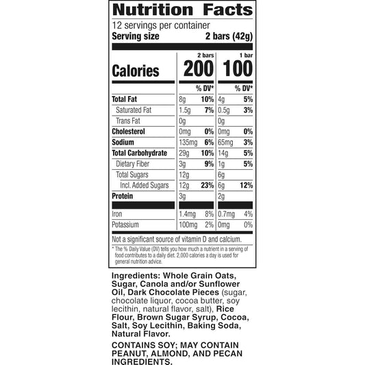 Nature Valley Crunchy Granola Bars, Oats 'n Dark Chocolate – Whole Grain Clean Label Snack for Mindful Eating