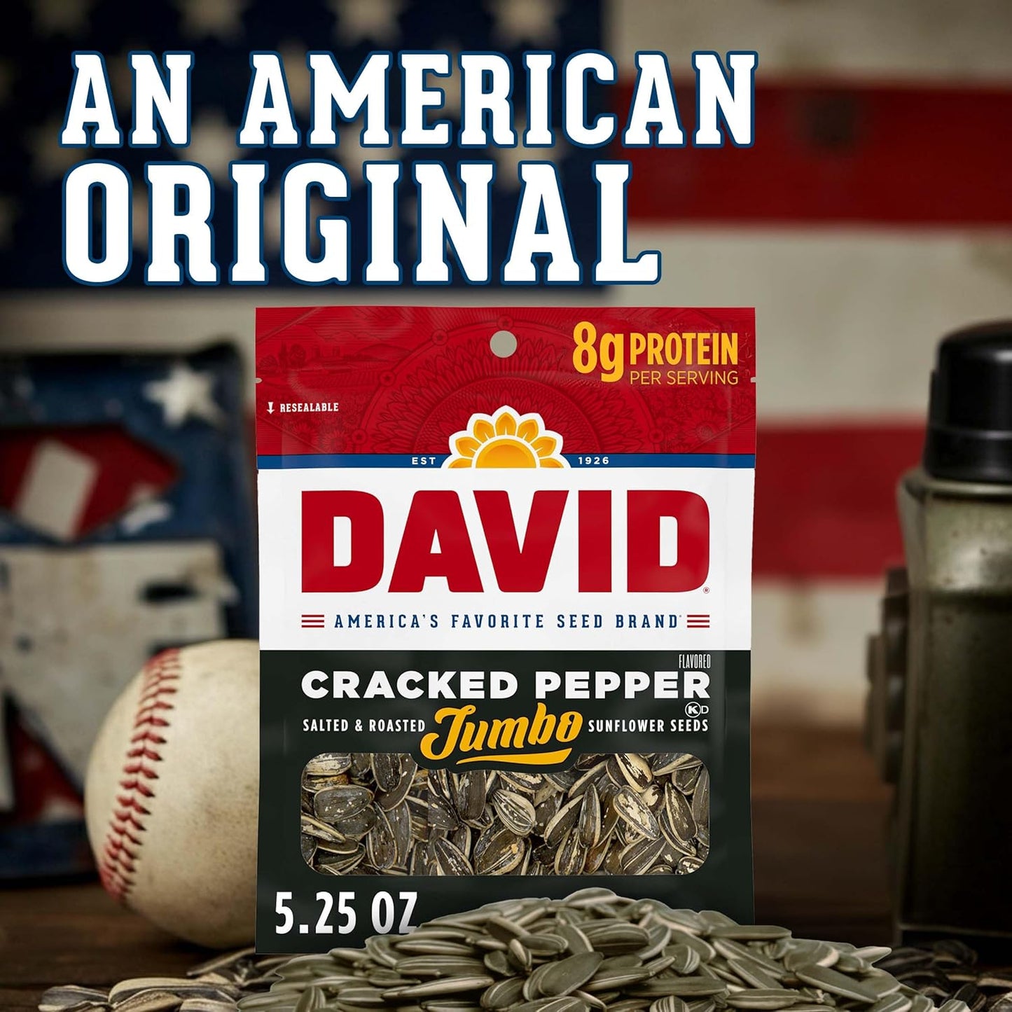 DAVID Cracked Pepper Jumbo Sunflower Seeds – Dugout and Bleacher Snack for Youth Baseball Players and Their Families, 5.25 oz