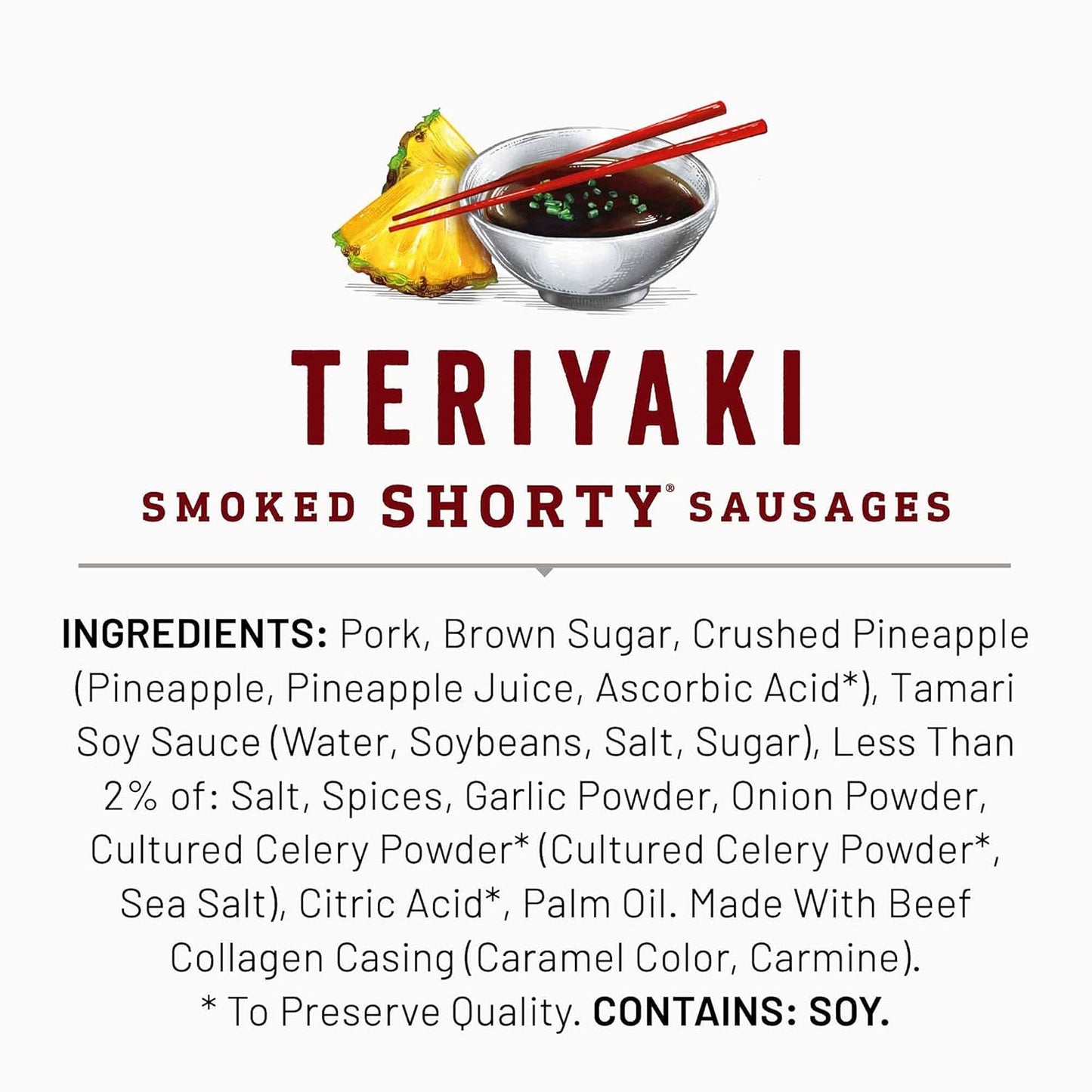 Duke's Pork Teriyaki Smoked Shorty Sausages – No-Mess Desk Snack to Power Through Afternoon Work, 5 oz