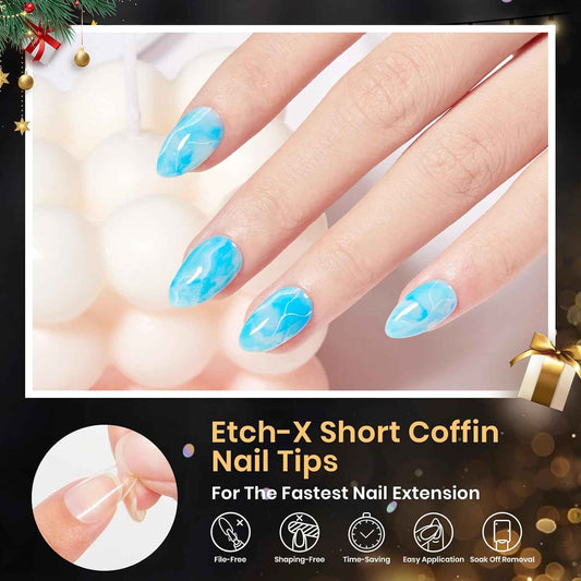 Beetles Gel Nail Tips 576Pcs Pre-shape Short Almond Etch-X Nail Tips – High-End Nail Enhancement Collection, Crafted Etch-X PMMA Tips for Refined At-Home Results