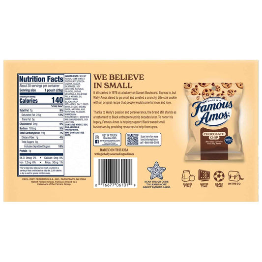 Famous Amos Original Recipe Chocolate Chip Bite-Size Cookies, 30-Count Individually Wrapped Snack Packs for School Lunchboxes