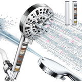 10-Spray Combo Shower Head with Handheld, 2 Replaceable Filters, Detachable Water Softener Showerhead for Hard Water, Stainless Steel Hose