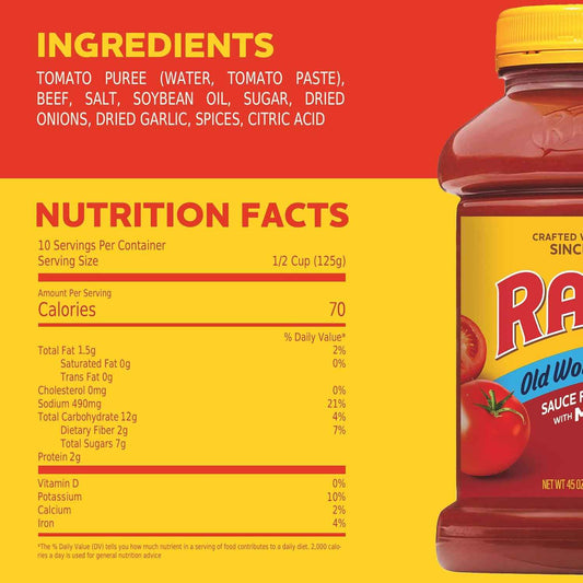 Ragu Old World Style Meat Pasta Sauce – 45 oz Pantry Staple for Cozy Home-Cooked Meals