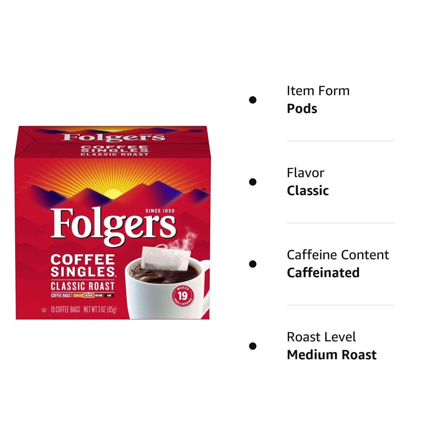 Folgers Coffee Singles – Single-Serve Filter Bags for the Office Desk, No Machine or Electricity Needed