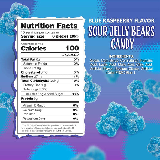 Blue Raspberry Sour Gummy Bears 1 lb Gelatin Free Vegetarian Friendly Snack for Mindful Treat Cravings