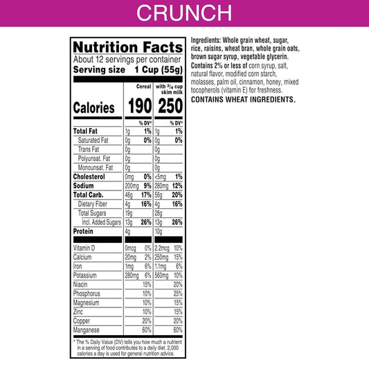 Kellogg's Raisin Bran Crunch Cereal – Ready-to-Eat Bran Cereal for Quick Home Office Mornings, 24.5 oz Box