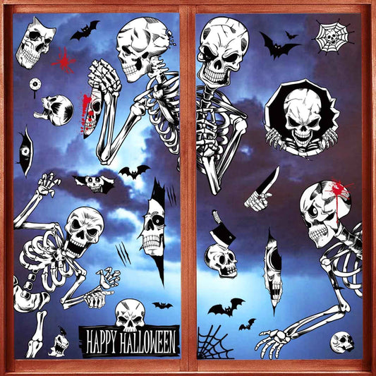 Halloween Window Decals - Family-Safe Skeleton Clings for Kitchen Windows and Playroom Glass, Easy Peel-Off Removal