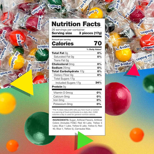Jawbreakers Hard Candy – 1 lb Kids Birthday Party Favor Bag Stuffer, 5 Fruit Flavors